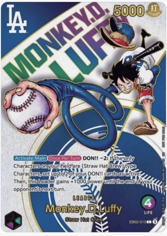 Monkey D. Luffy Los Angeles Dodgers promotional leader card
